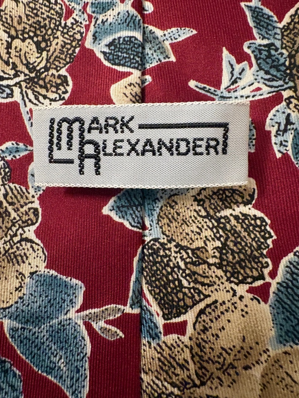 Vintage Mark Alexander Floral Silk Blend Necktie Burgundy Red